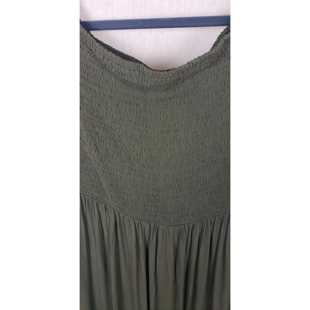 Windsor Dress L Olive Green Smocked Maxi Cap Sleeve‎ Side Slit Rayon Casual Boho - Picture 4 of 8